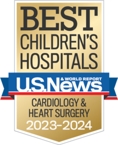 The US News and World Report badge acknowledging Norton Children's Heart Institute as among the best children's hospitals for pediatric cardiology and heart surgery is shown